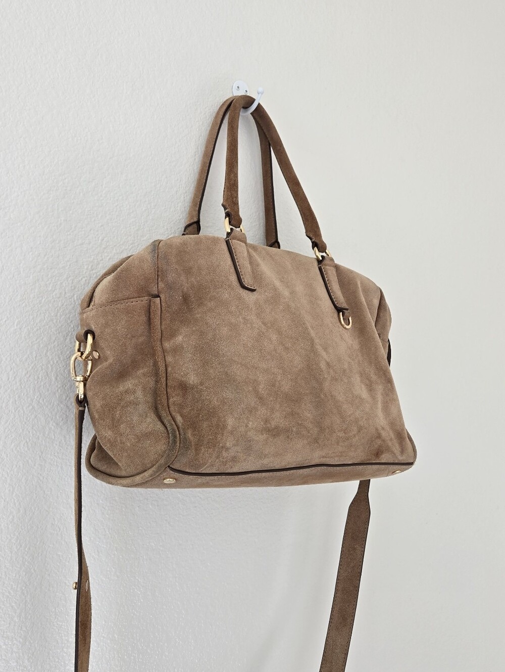 Banana Republic Camel Suede Satchel Large Duffel Purse Shoulder Bag Fall 2016 - Picture 5 of 16